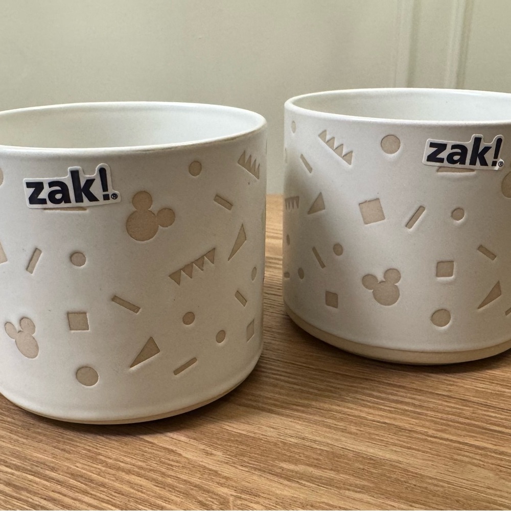 White and Tan Geometric Mickey Mouse Mugs